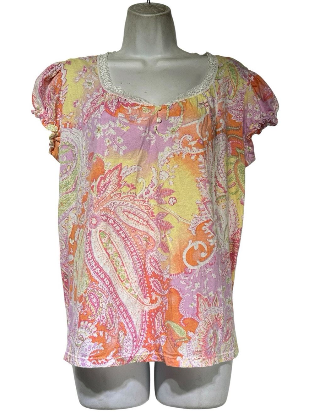 Lauren Ralph Lauren Paisley Pajama Top Shirt Size M